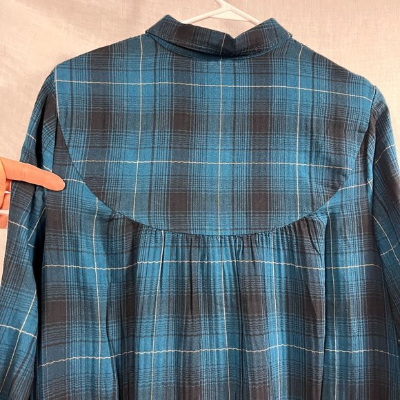 J Jill Long Sleeve Plaid A-Line Shirt Dress Women M Midi Pocket Grunge Indie - Picture 7 of 13